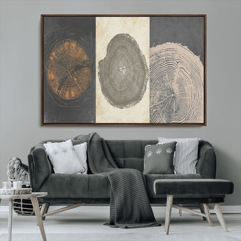 80725-MGV-FC-36X24_Walnut-Wood Tree Rings Wall Art Canvas Print, Framed Tree Rings Art Picture Print, Abstract Tree Rings Perfect Modern Boho Decor Artwork