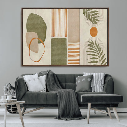 96002-MGV-CV-36X24-Abstract Geometric Wall Art – Modern Canvas Print with Green, Orange & Beige Shapes, Minimalist Home Decor for Living Room, Office