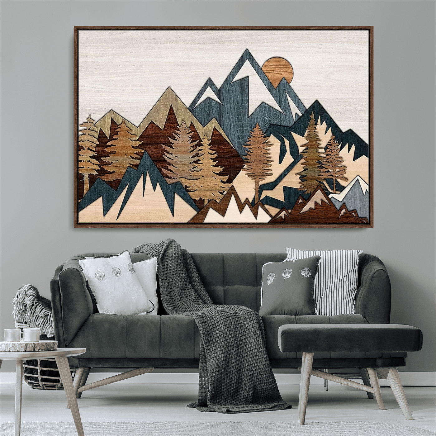 67950-MGV-CV-36X24-Modern Wood Wall Art Canvas Print, Framed Mountain Range Art Picture Print, Wood Mountain Range Perfect Rustic Decor Artwork