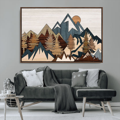 67950-MGV-CV-36X24-Modern Wood Wall Art Canvas Print, Framed Mountain Range Art Picture Print, Wood Mountain Range Perfect Rustic Decor Artwork