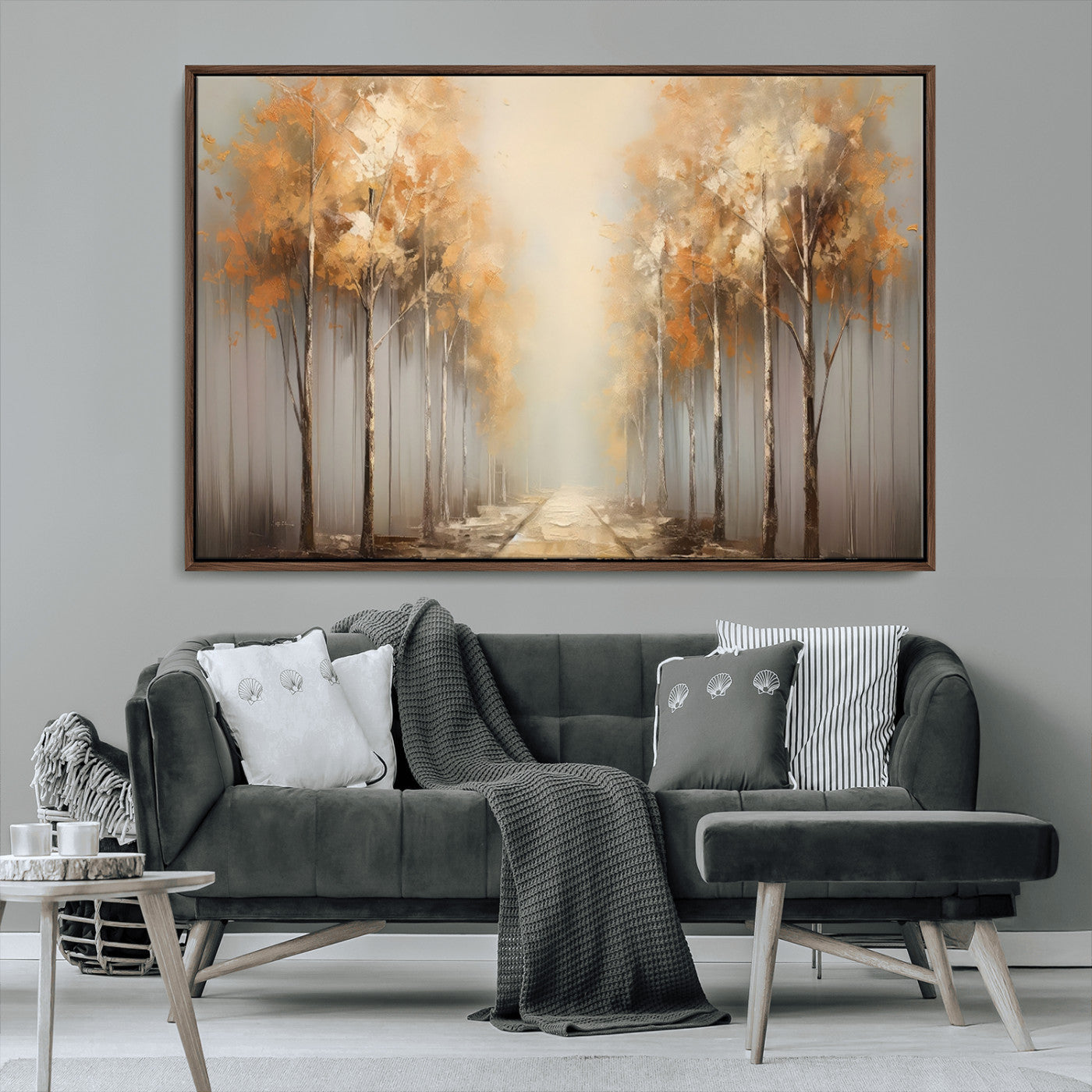 95004-MGV-CV-36X24-Autumn Forest Path Wall Art – Hand Painted Canvas Print with Golden Trees, Modern Nature Landscape Decor for Living Room, Bedroom