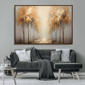 95004-MGV-CV-36X24-Autumn Forest Path Wall Art – Hand Painted Canvas Print with Golden Trees, Modern Nature Landscape Decor for Living Room, Bedroom