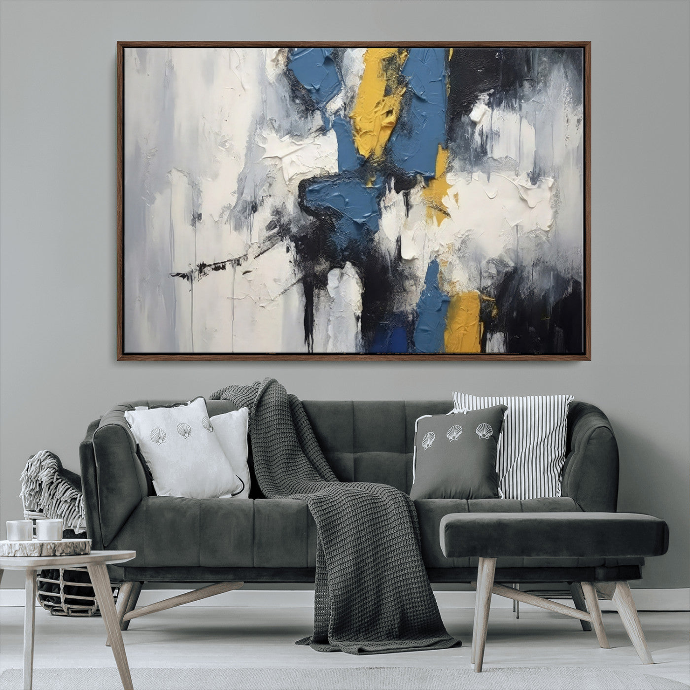 63850-MGV-CV-36X24-Abstract Blue and Yellow Wall Art – Modern Textured Canvas Painting, Bold Contemporary Artwork for Living Room, Bedroom or Office