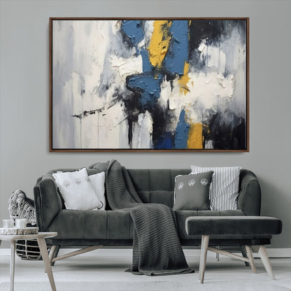 63850-MGV-CV-36X24-Abstract Blue and Yellow Wall Art – Modern Textured Canvas Painting, Bold Contemporary Artwork for Living Room, Bedroom or Office