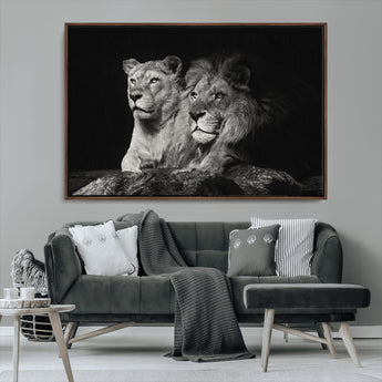 80013-MGV-CV-36X24-Lion and Lioness Wall Art – Black and White Wildlife Photography Canvas Print, African Safari Animal Decor for Office, Bedroom