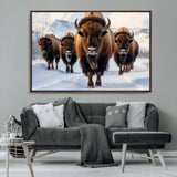 56701-MGV-CV-36X24-Bison Herd Wall Art – Buffalo Walking in Snowy Mountains Canvas Print, Rustic Wildlife Decor for Cabin, Lodge, or Living Room