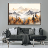 70049-MGV-FC-36X24_Walnut-Autumn Mountain Forest Wall Art – Misty Landscape Canvas Print, Rustic Nature Inspired Decor for Living Room, Bedroom or Office