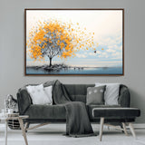 23385-MGV-CV-36X24-Golden Butterfly Tree Wall Art – Abstract Yellow and Gray Canvas Print, Modern Nature Artwork for Living Room, Bedroom or Office