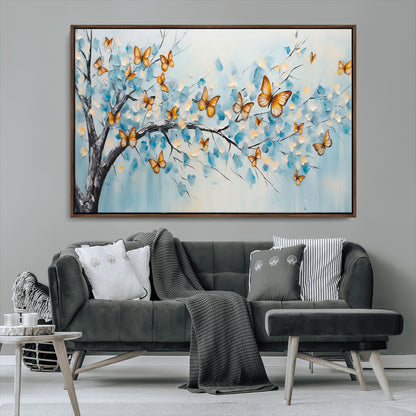 59455-MGV-CV-36X24-Butterfly Tree Branch Wall Art – Blue and Yellow Abstract Canvas Print, Modern Nature Artwork for Living Room, Bedroom or Office