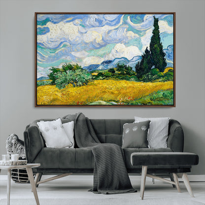 97252-MGV-CV-36X24-Wheat Field with Cypress – Van Gogh Wall Art, Impressionist Landscape Canvas Print, Rustic Home Decor for Living Room or Office