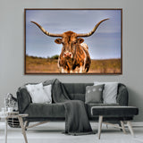 18594-MGV-CV-36X24-Texas Longhorn Bull Wall Art – Rustic Western Cattle Canvas Print, Country Farmhouse Decor for Living Room, Office or Cabin