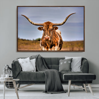 18594-MGV-CV-36X24-Texas Longhorn Bull Wall Art – Rustic Western Cattle Canvas Print, Country Farmhouse Decor for Living Room, Office or Cabin