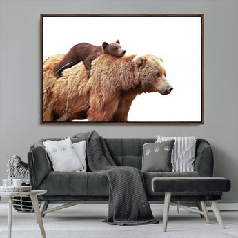 76943-MGV-FC-36X24_Walnut-Mom Bear Wall Art Canvas Print, Framed Bear Photography Art Picture Print, Rustic Bear and Cub Perfect Rustic Farmhouse Decor