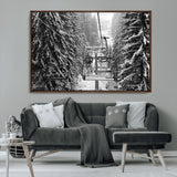 19240-MGV-CV-36X24-Ski Lift Wall Art – Black and White Winter Mountain Canvas Print, Snowy Forest Ski Resort Photography for Cabin, Lodge, Office or
