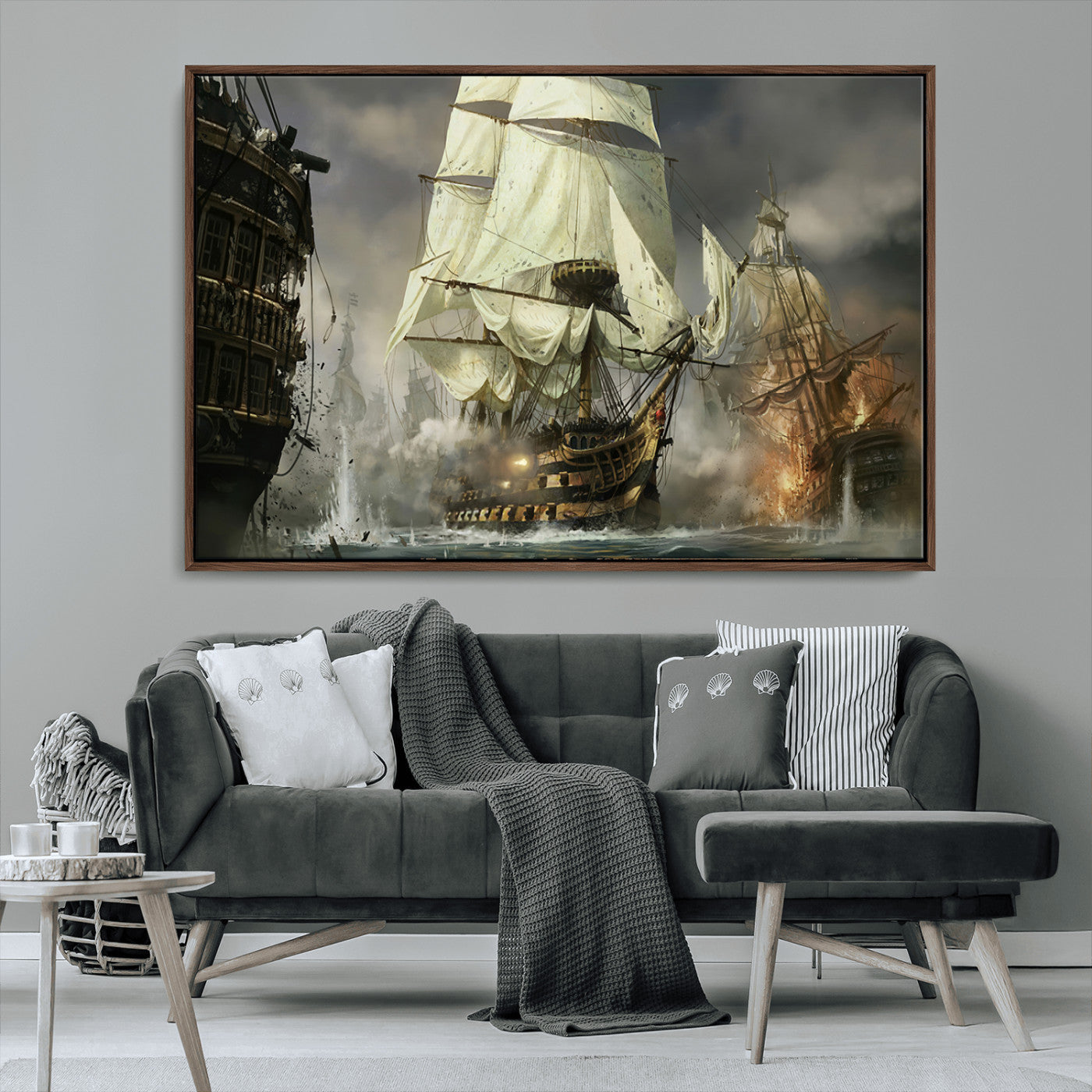 26512-MGV-CV-36X24-Naval Battle Wall Art – Dramatic Tall Ship Canvas Print, Historic Pirate Sailing War Scene, Nautical Decor for Office, Study or