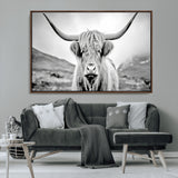 80564-MGV-CV-36X24-Highland Cow Wall Art – Black and White Scottish Highland Canvas Print, Rustic Farmhouse Decor for Living Room, Bedroom or Office