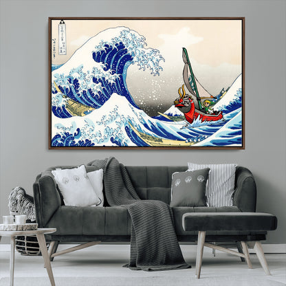 19450-MGV-CV-36X24-Great Wave Adventure Wall Art – Japanese Style Ocean Canvas Print, Fantasy Sailing Decor for Living Room, Bedroom or Office