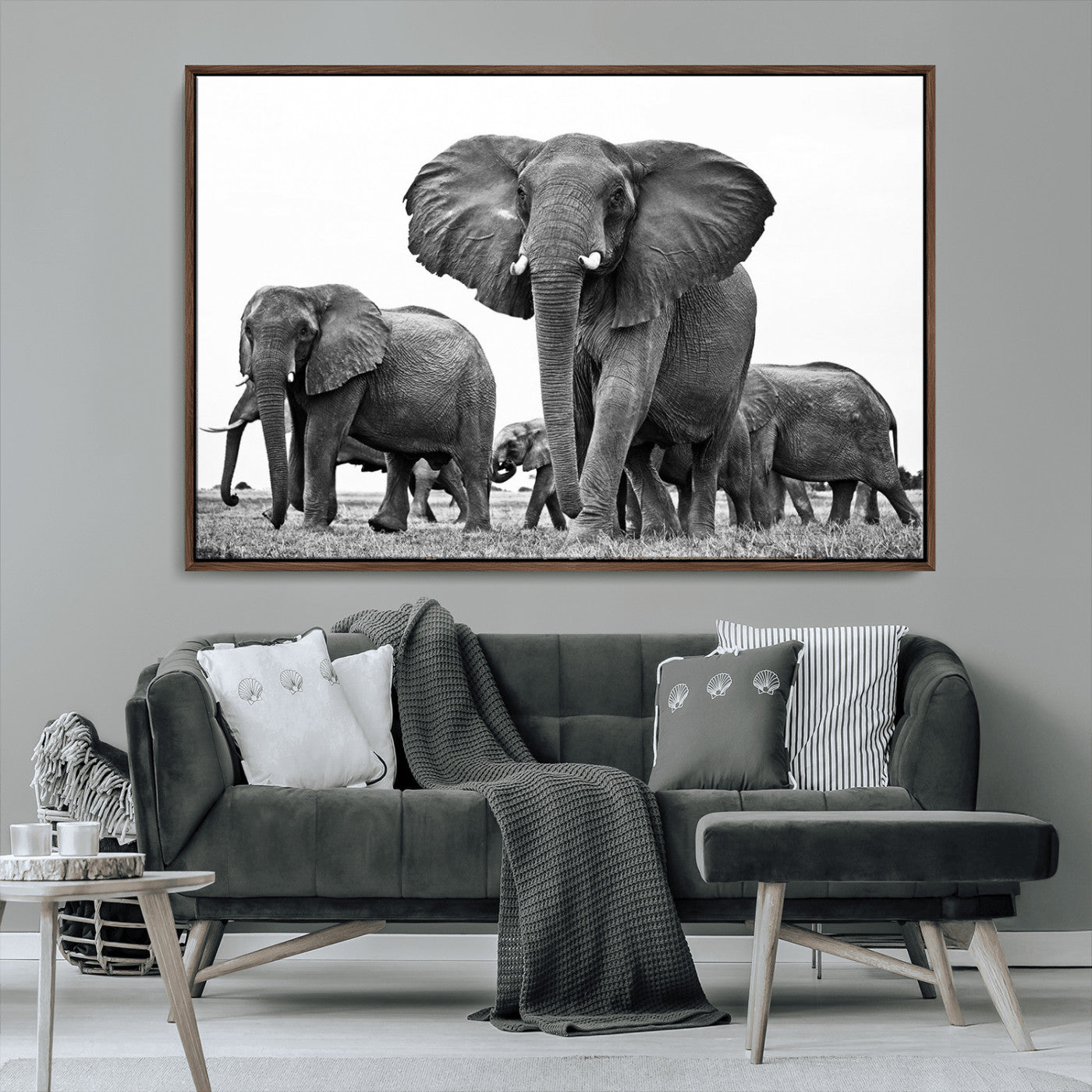 91685-MGV-CV-36X24-Elephant Herd Wall Art – Black and White Safari Canvas Print, African Wildlife Photography Decor for Living Room, Office or