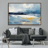 19746-MGV-CV-36X24-Abstract Ocean Wall Art – Modern Coastal Canvas Print with Blue, White and Gold Textures, Contemporary Seascape Painting for