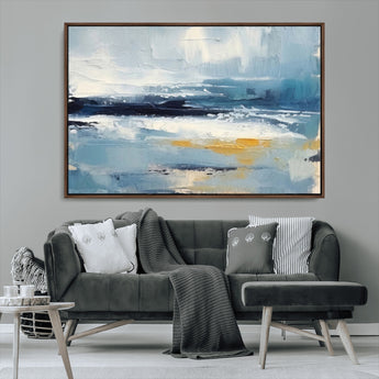 19746-MGV-CV-36X24-Abstract Ocean Wall Art – Modern Coastal Canvas Print with Blue, White and Gold Textures, Contemporary Seascape Painting for