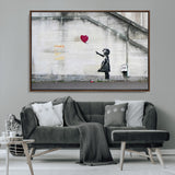 50559-MGV-CV-36X24-Banksy Girl with Balloon Wall Art – Famous Street Graffiti Canvas Print, Modern Urban Artwork for Living Room, Bedroom or Office