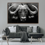 75273-MGV-CV-36X24-Buffalo Wall Art – Black and White African Buffalo Canvas Print, Rustic Wildlife Animal Artwork for Farmhouse, Living Room,