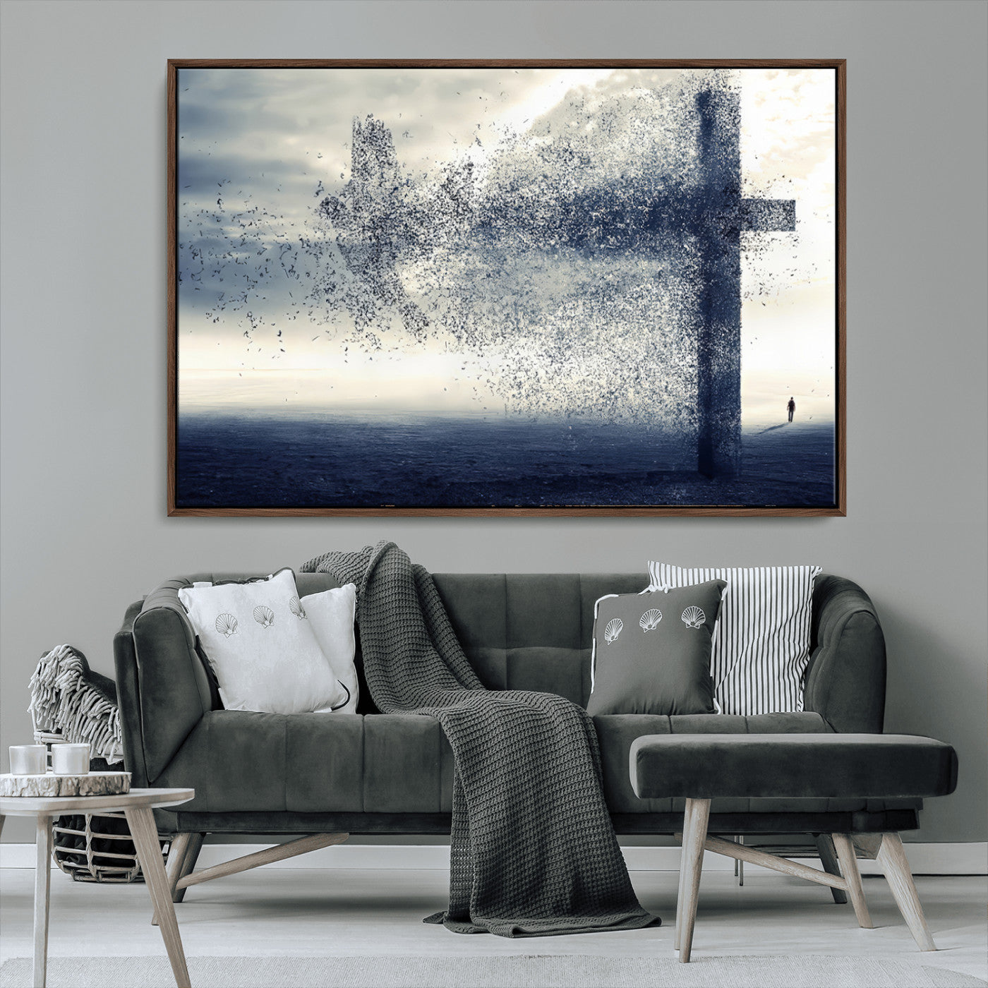 55718-MGV-CV-36X24-Surreal Cross Wall Art – Spiritual Faith Canvas Print, Abstract Christian Artwork with Modern Religious Symbol for Living Room,