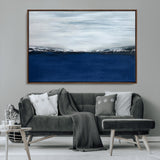 62197-MGV-CV-36X24-Abstract Ocean Wall Art – Minimalist Blue and White Canvas Print, Modern Coastal Seascape Painting for Bedroom, Living Room or