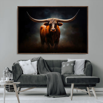 48896-MGV-CV-36X24-Texas Longhorn Wall Art – Rustic Western Bull Canvas Print and Farmhouse Cattle Painting for Living Room, Ranch, or Office Decor .