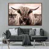 55903-MGV-CV-36X24-Highland Cow Wall Art – Rustic Sepia Scottish Highland Bull Canvas Print, Farmhouse Country Animal Decor for Living Room, Bedroom