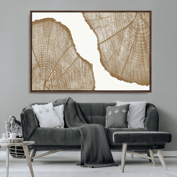 99692-MGV-CV-36X24-Tree Ring Linocut Wall Art Canvas Print, Framed Wood Cut Art Picture Print, Tree Rings Perfect Minimalist Rustic Decor Artwork