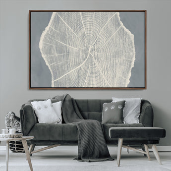 25547-MGV-CV-36X24-Tree Ring Wall Art Canvas Print, Framed Linocut Tree Ring Art Picture Print, Wood Texture Perfect Minimalist Farmhouse Decor