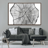 98709-MGV-CV-36X24-Tree Ring Wall Art – Black and White Canvas Print Rustic Wood Cross Section, Minimal Nature Inspired Decor for Living Room,