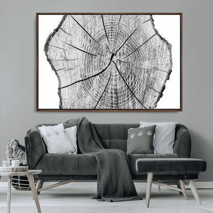 98709-MGV-CV-36X24-Tree Ring Wall Art – Black and White Canvas Print Rustic Wood Cross Section, Minimal Nature Inspired Decor for Living Room,
