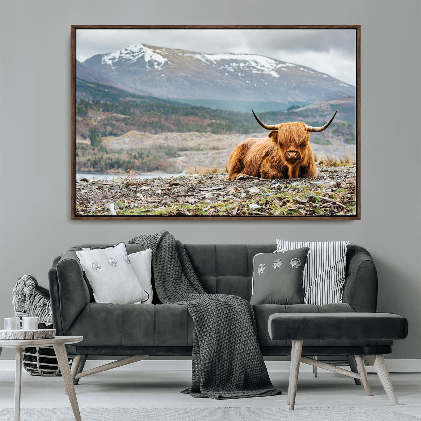 80252-MGV-CV-36X24-Scottish Cow Wall Art Canvas Print, Framed Highland Cow Art Picture Print, Highland Cattle Perfect Rustic Farmhouse Decor Artwork