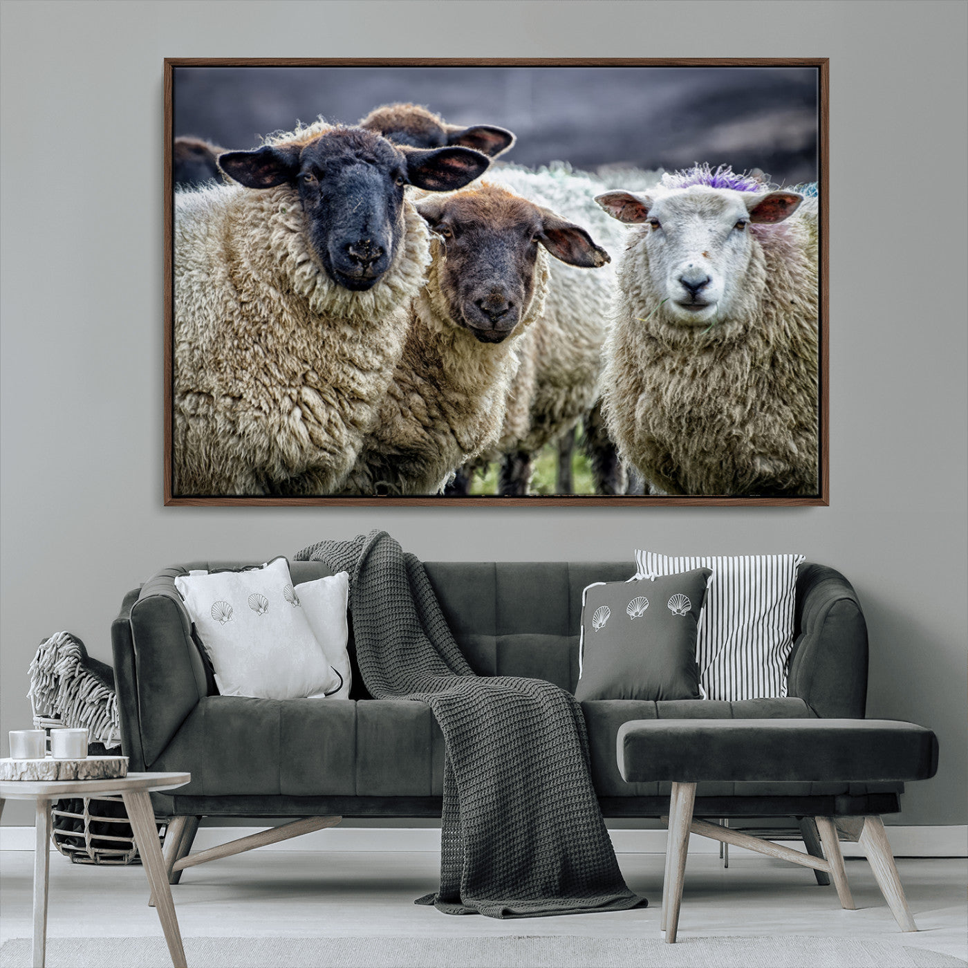 18418-MGV-CV-36X24-Sheep Wall Art Canvas Print, Framed Farmhouse Sheep Art Picture Print, Sheep Herd Perfect Rustic Farmhouse Decor Artwork