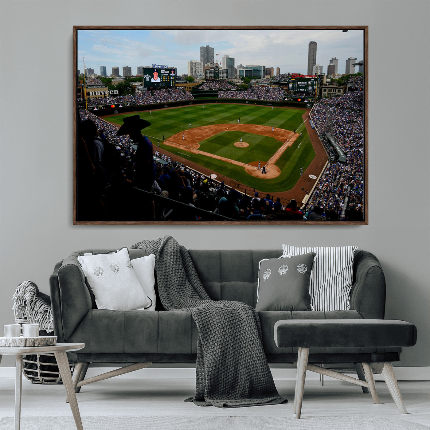 34859-MGV-CV-36X24-Wrigley Field Wall Art Canvas Print, Framed Chicago Cubs Stadium Art Picture Print, Wrigley Stadium Field Perfect Sport Room Decor