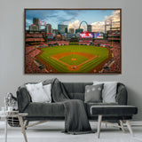 91908-MGV-CV-36X24-Baseball Stadium Wall Art – Canvas Print Game Day Field City Skyline Iconic Arch Scene Sports Photography, Decor for Game Room,
