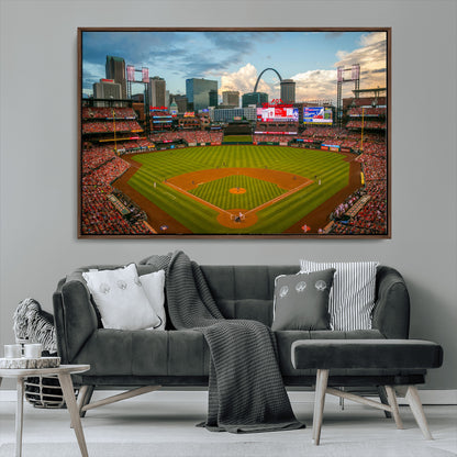 91908-MGV-CV-36X24-Baseball Stadium Wall Art – Canvas Print Game Day Field City Skyline Iconic Arch Scene Sports Photography, Decor for Game Room,