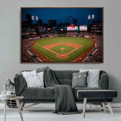 38612-MGV-CV-36X24-Busch Stadium Wall Art Canvas Print, Framed Missouri Stadium Art Picture Print, Busch Stadium Field Perfect Sports Room Decor