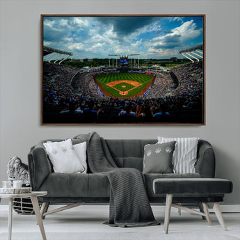 37127-MGV-FC-36X24_Walnut-Kauffman Stadium Wall Art Canvas Print, Framed Kansas City Royals Field Art Picture Print, Baseball Stadium Perfect Sport Room