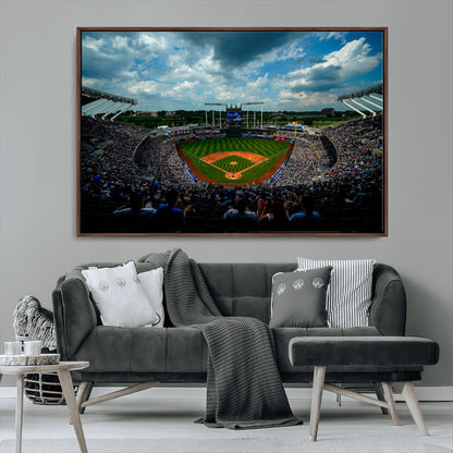 37127-MGV-FC-36X24_Walnut-Kauffman Stadium Wall Art Canvas Print, Framed Kansas City Royals Field Art Picture Print, Baseball Stadium Perfect Sport Room