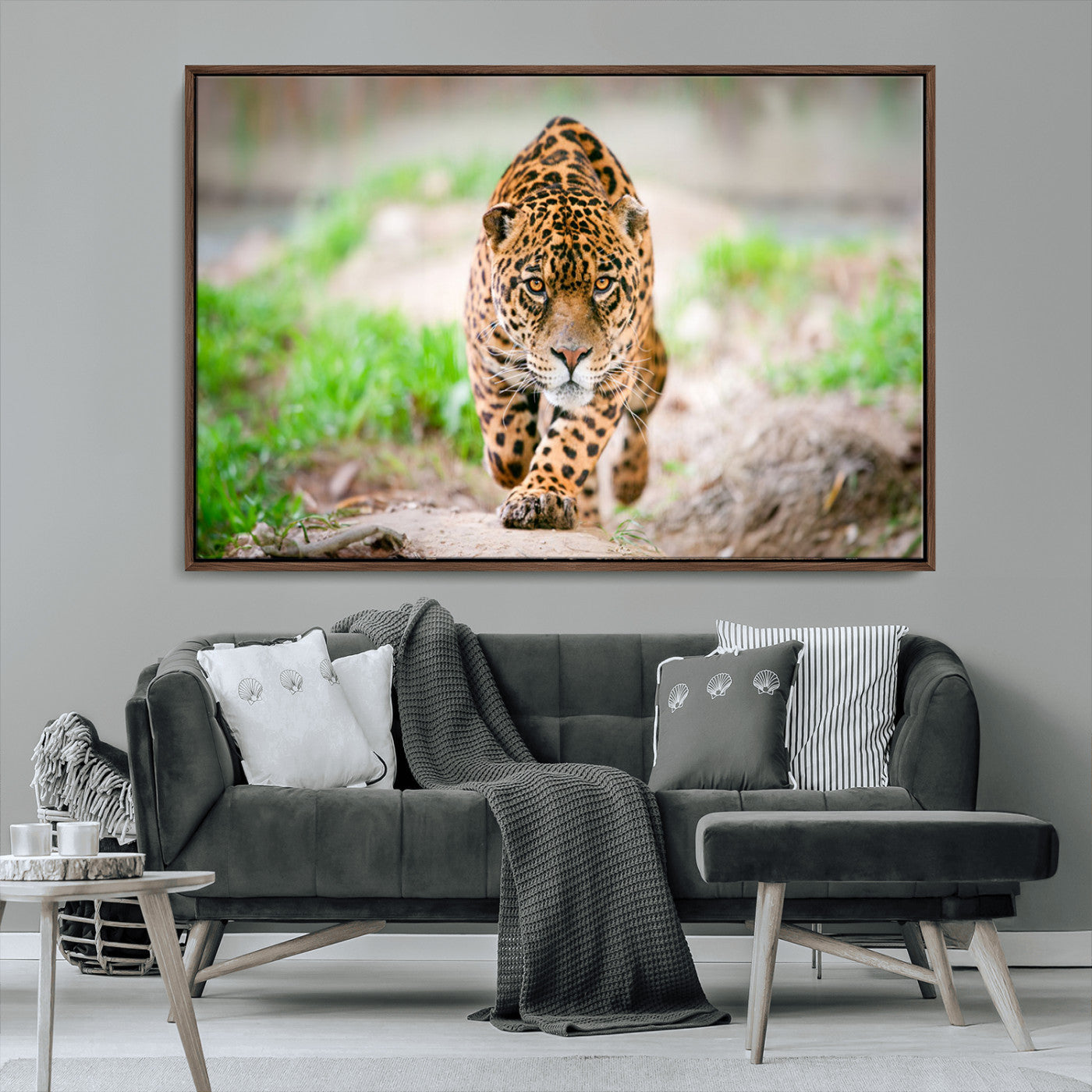 75066-MGV-CV-36X24-Leopard Wall Art Canvas Print, Framed Wild Animal Art Picture Print, Blue Eye Leopard Perfect Wild Minimal Decor Artwork