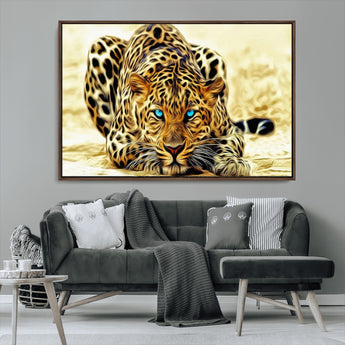 45281-MGV-CV-36X24-Blue Eye Leopard Wall Art Canvas Print, Framed Leopard Painting Art Picture Print, Big Cat Perfect Safari Wildlife Decor Artwork