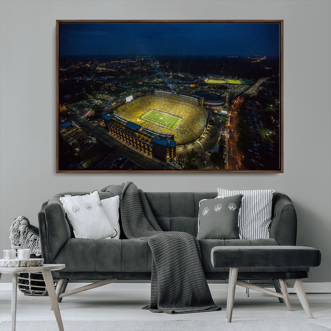 52519-MGV-CV-36X24-Michigan Football Stadium Wall Art Canvas Print, Framed Michigan Stadium Art Picture Print, Michigan Wolverines Field Perfect