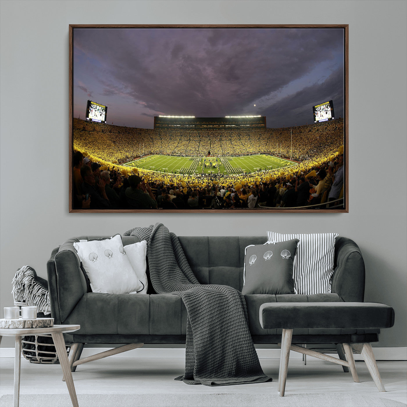 72404-MGV-CV-36X24-Michigan Wolverine Stadium Wall Art Canvas Print, Framed Michigan Stadium Art Picture Print, Football Stadium Perfect Sport Room