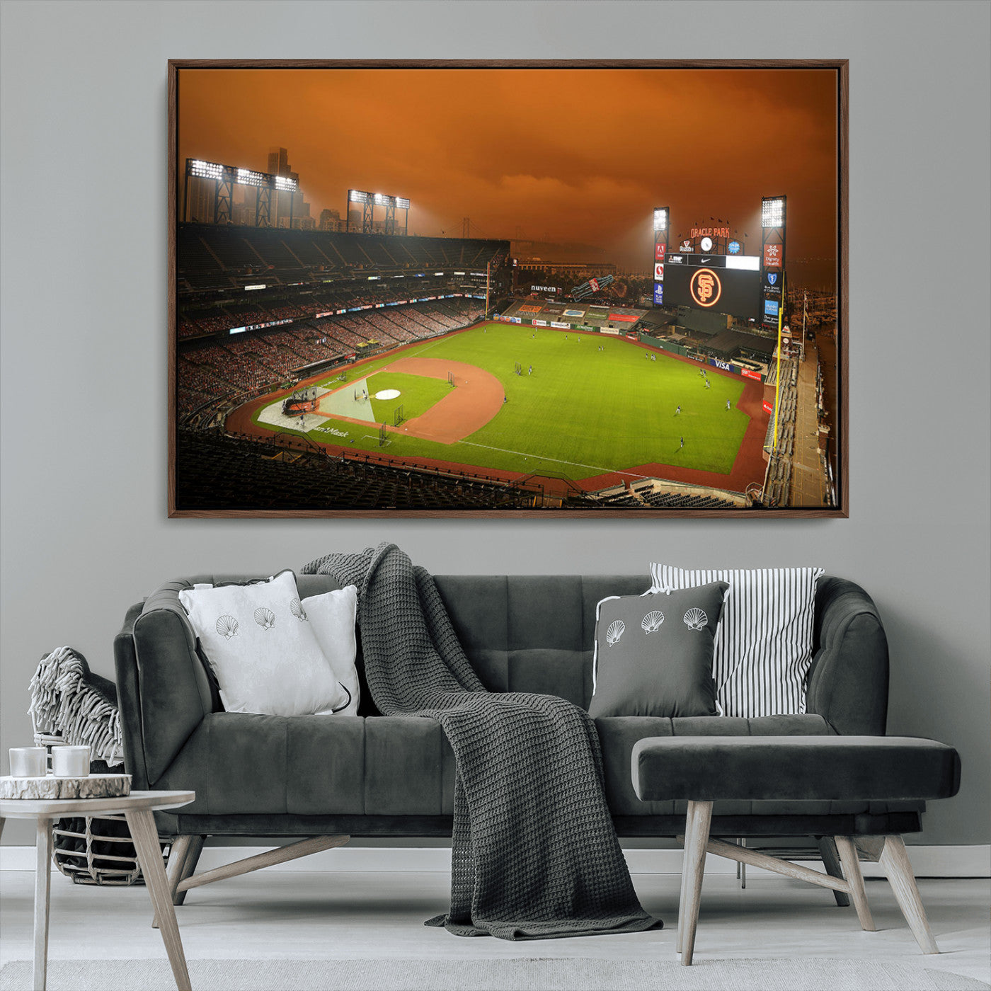 31315-MGV-CV-36X24-Oracle Park Stadium Wall Art Canvas Print, Framed California Stadium Art Picture Print, Oracle Park Field Perfect Sport Room Decor