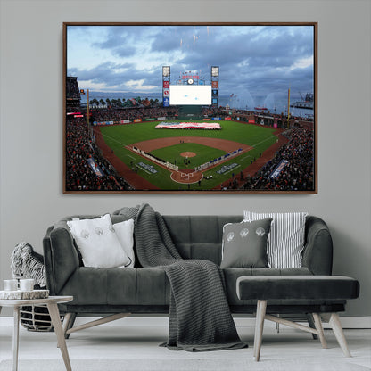 44631-MGV-CV-36X24-Oracle Park Stadium Wall Art Canvas Print, Framed San Francisco Giants Art Picture Print, Giants Stadium Field Perfect Sports Room