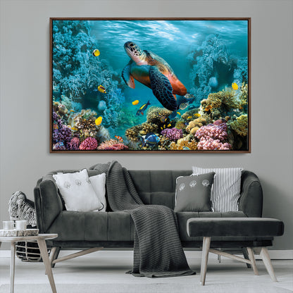 38661-MGV-CV-36X24-Sea Turtle Wall Art Canvas Print, Framed Ocean Wildlife Art Picture Print, Turtle Perfect Coastal Nature Decor Artwork