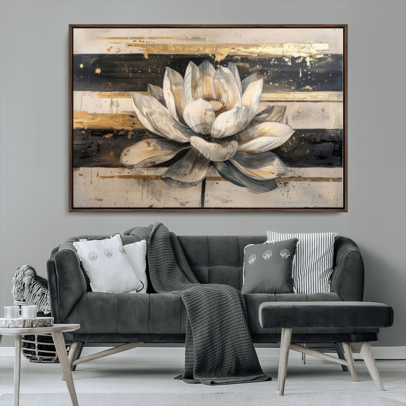18807-MGV-CV-36X24-Lotus Flower Wall Art Canvas Print, Framed Abstract Lotus Art Picture Print, White Lotus Flower Perfect Abstract Floral Decor